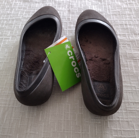 Crocs Womens Mammoth Ballet Flat Shoes Brown Faux Fur Lined Round Toe Slipons 8 - Picture 3 of 7